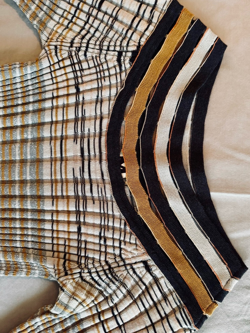 MISSONI Fitted Metallic Silver Black Gold Striped Ribbed Knit Midi Dress w Slip - Picture 6 of 16